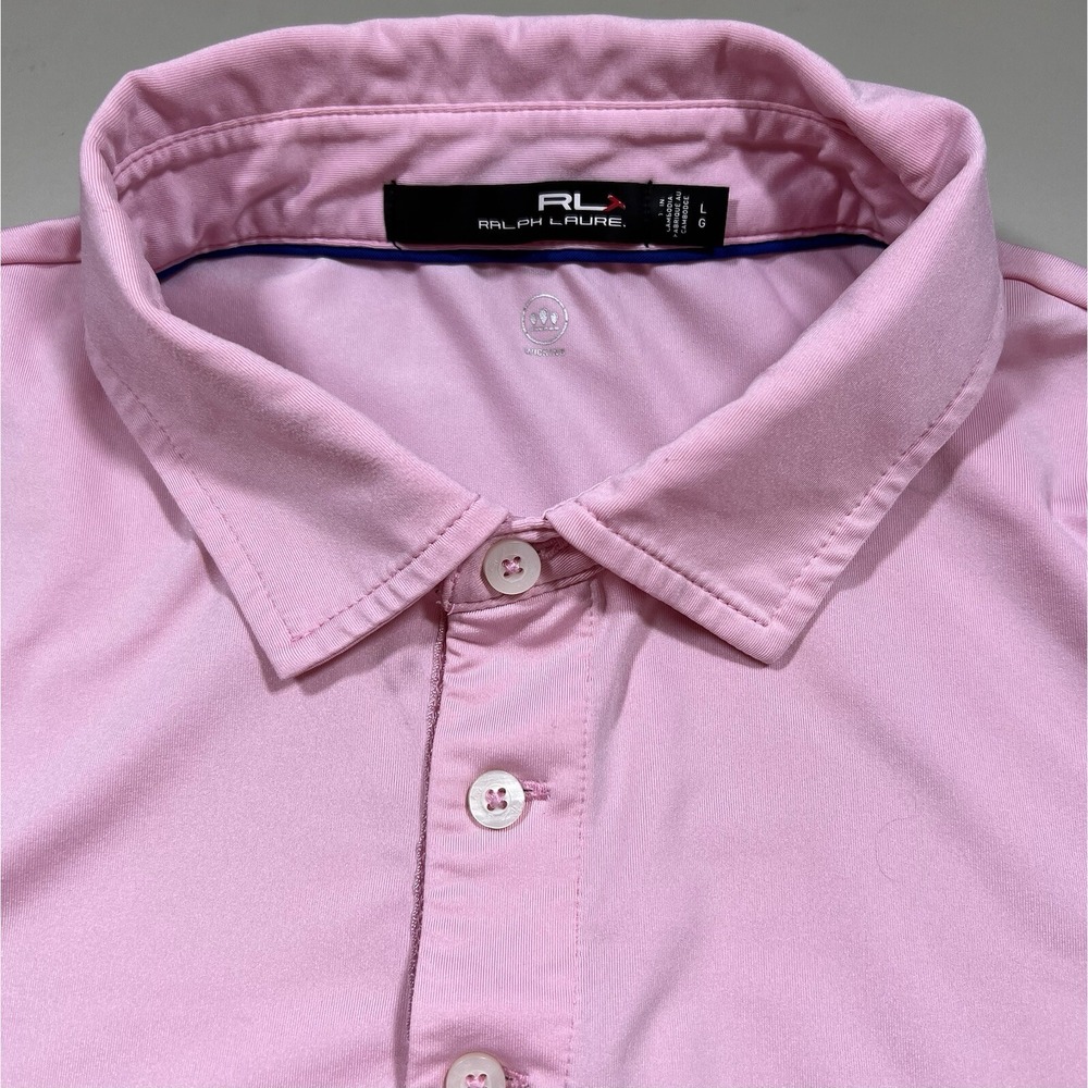 RLX Ralph Lauren Men Pink Performance Wicking Polo Shirt Large Short Sleeve Golf